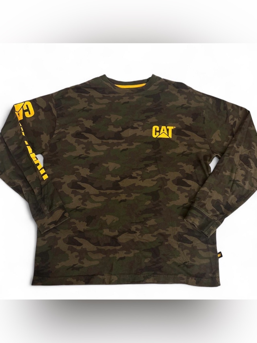 Caterpillar Camouflage Long Sleeve Tee with Yellow Logo